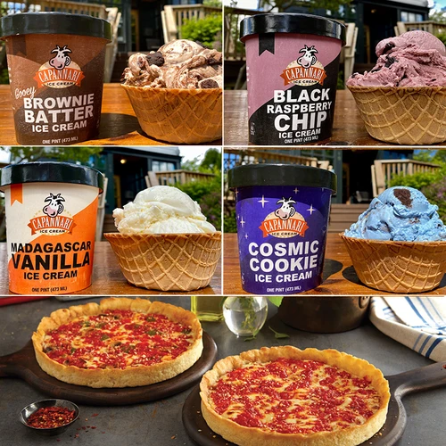 Capannari Ice Cream 4 Pack Variety & 2 Lou's Pizzas