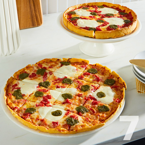2 Margherita Pesto Pizzas Thin Crust Pizzas & 5 Deep Dish Pizzas