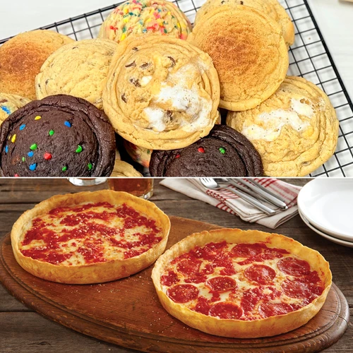 Shookies 12 pack Variety of 5 oz. Cookies and 2 Lou Malnati's pizzas