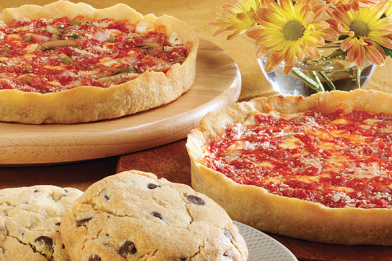 Deep dish pizzas with flowers
