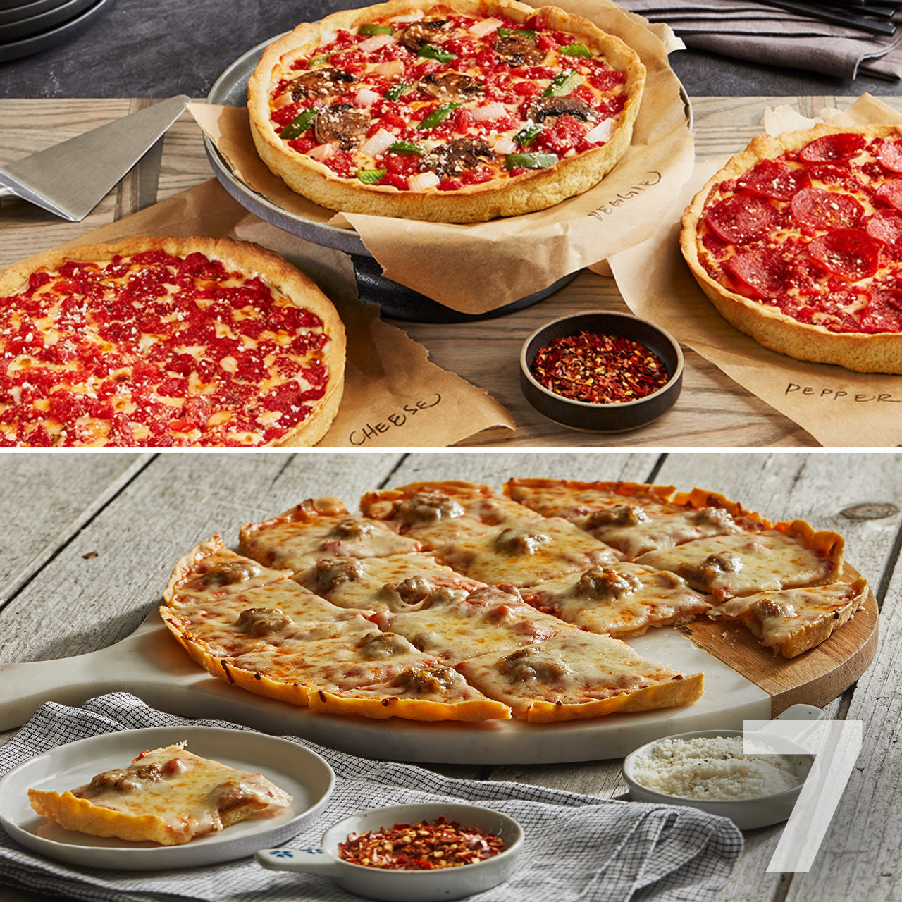 Image of 2 Lou Malnati's Thin Crust Pizzas & 5 Deep Dish Pizzas