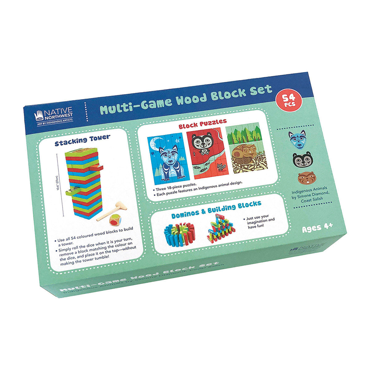 Multi-Game Wood Block Set - Indigenous Animals, Simone Diamond