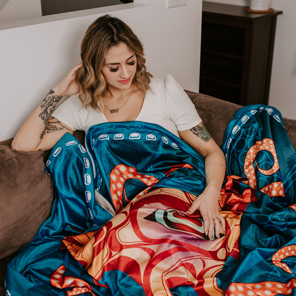 Premium Fleece Blanket - Octopus (Nuu), Ernest Swanson, Haida