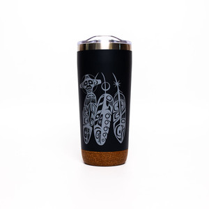 Cork Base Travel Mug - Salmon Life Cycle  (Feathers) - 20 oz