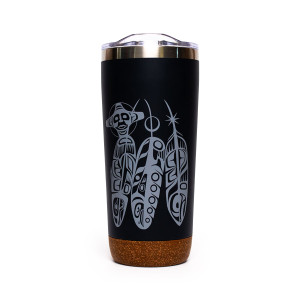 Cork Base Travel Mug - Salmon Life Cycle  (Feathers) - 20 oz