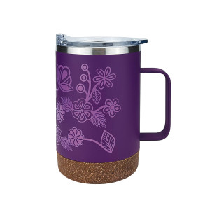 Cork Base Travel Mugs with Handle (16oz) - Ojibwe Florals