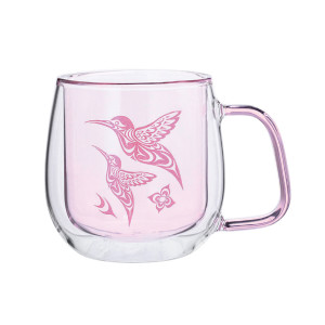 Double Walled Coloured Glass Mug - Hummingbird