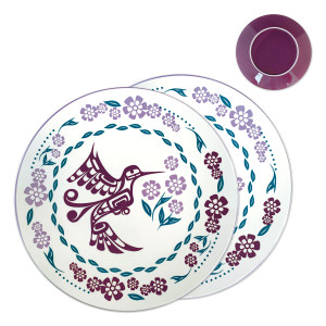Porcelain Art Dinner Plates (Set of 2) - Hummingbird (Purple)