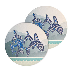 Ceramic Coasters (set of 2) - Orca Family