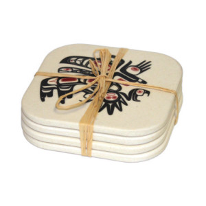 Bamboo Coaster Set - Running Raven