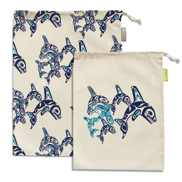Set of 2 Reusable Produce Bags - Orca Family Set of 2 Reusable Produce Bags - Orca Family