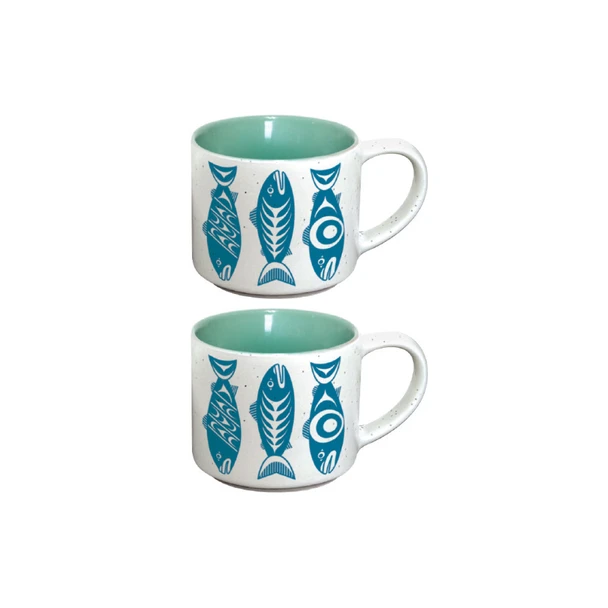 Ceramic Espresso Mugs - Set of 2  (Salmon in the Wild)