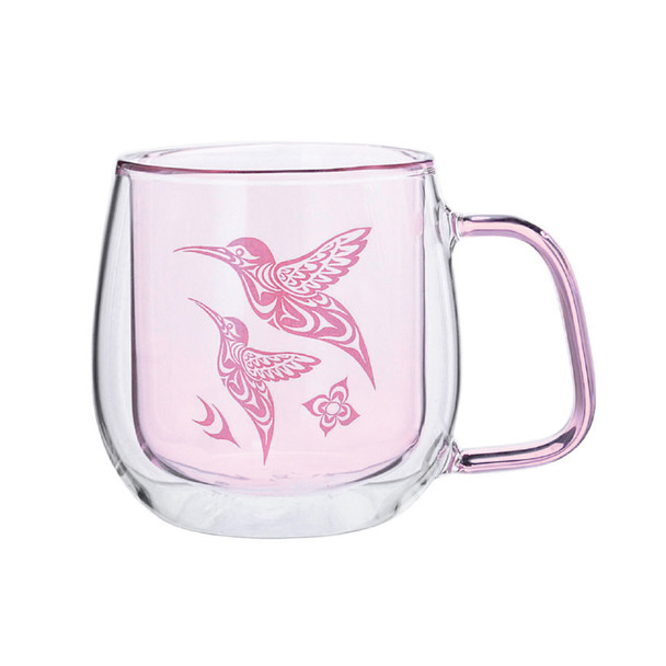 Double Walled Coloured Glass Mug - Hummingbird
