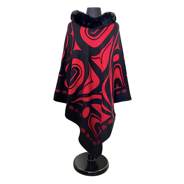 Faux Fur Collar Cape - Raven
