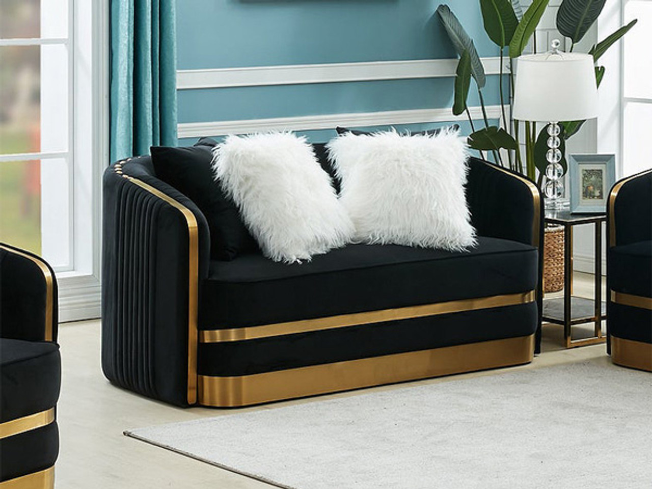 Black velvet clearance 2 seater sofa