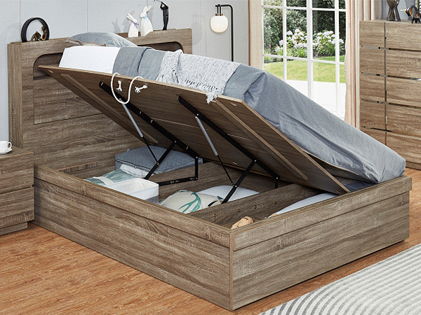 Oscar Double Bed with Gas Lift Storage in Light Oak