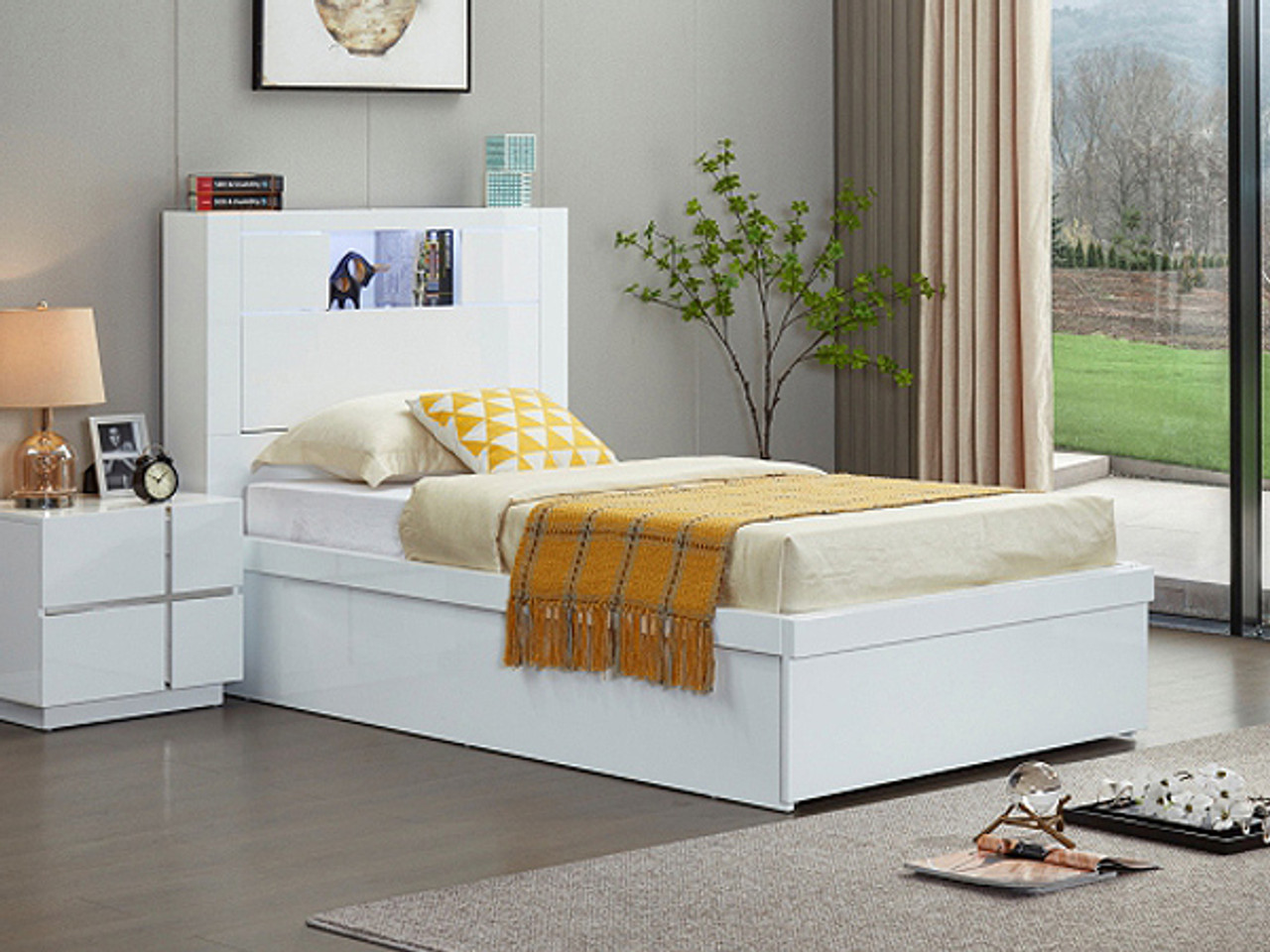 White king single bed shop with storage