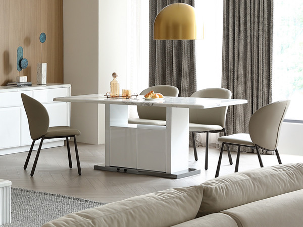 Paris Dining Table Gloss White with Engineered Stone Top