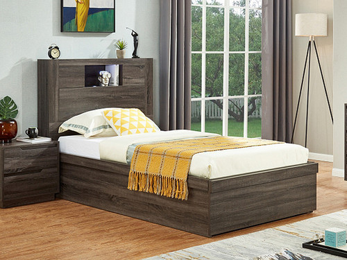Boston King Single Bed with Gas Lift Storage in Charcoal
