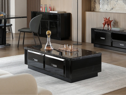 Paris Engineered Stone Top Coffee Table in Gloss Black