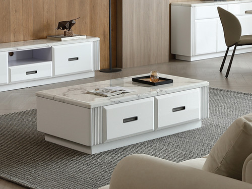 Paris Engineered Stone Top Coffee Table in Gloss White