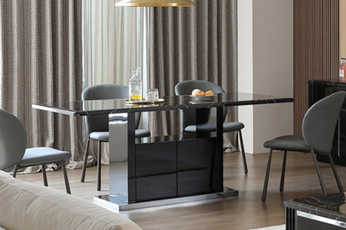 Paris 1.8m Engineered Stone Top Dining Table in Gloss Black