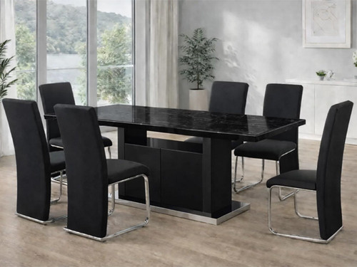 Paris 1.8m Dining Table Gloss Black with Engineered Stone Top