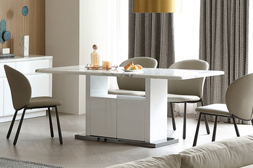 Paris 1.8m Dining Table Gloss White with Engineered Stone Top