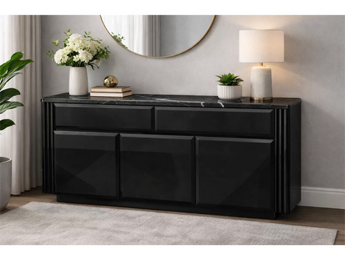 Paris 1.5m Buffet Gloss Black with Engineered Stone Top