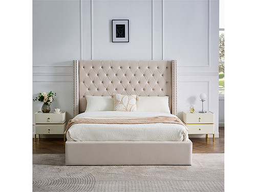 Banksia King Gas Lift Fabric Bed in Cream Velvet Banksia King Gas Lift Fabric Bed in Cream Velvet