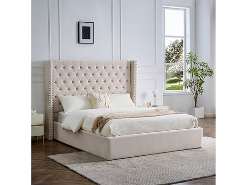Banksia King Gas Lift Fabric Bed in Cream Velvet Banksia King Gas Lift Fabric Bed in Cream Velvet