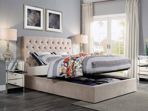 Colima Queen Fabric Upholstered Gas Lift Bed Frame with Optional Wings