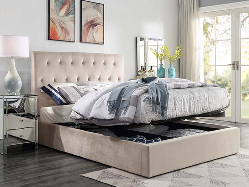 Merida King Single Fabric Upholstered Gas Lift Bed Frame with Optional Wings