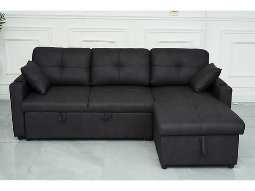 Romy Sofa Bed with Reversible Storage Chaise in Black