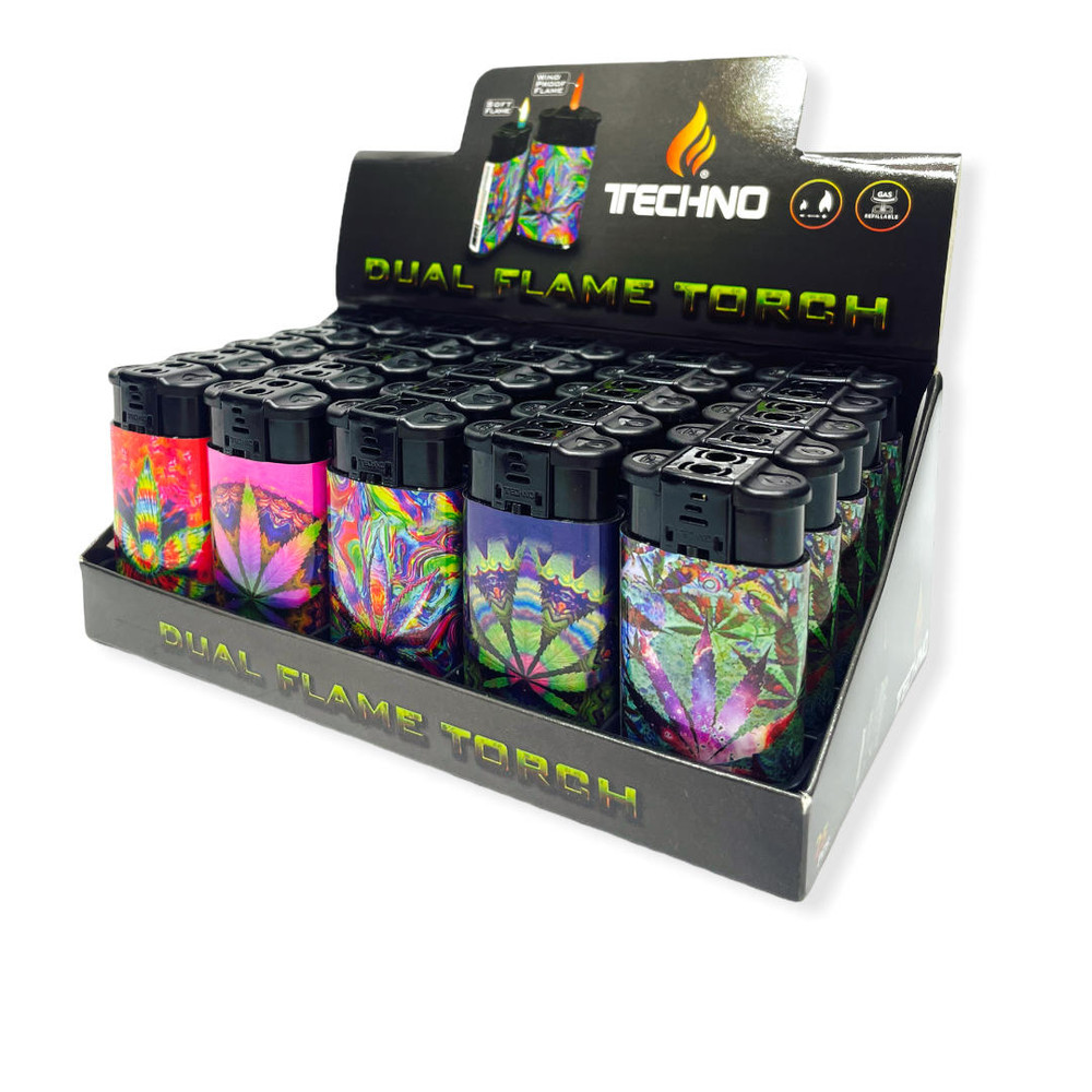TECHNO MIX DESIGN DUAL FLAME TORCH - 25CT DISPLAY