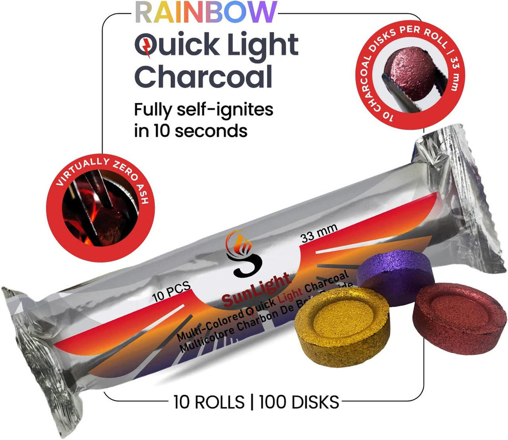 SUNLIGHT MULTI-COLORED QUICK LIGHT CHARCOAL 33MM - 100CT