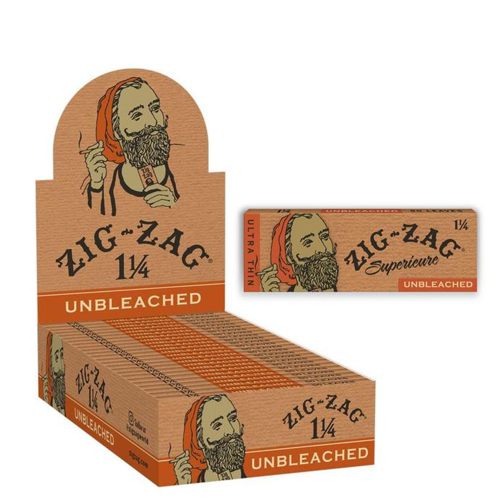 ZIG-ZAG UNBLEACHED 1 1/4 SLIM SIZE ROLLING PAPER - 24CT DISPLAY