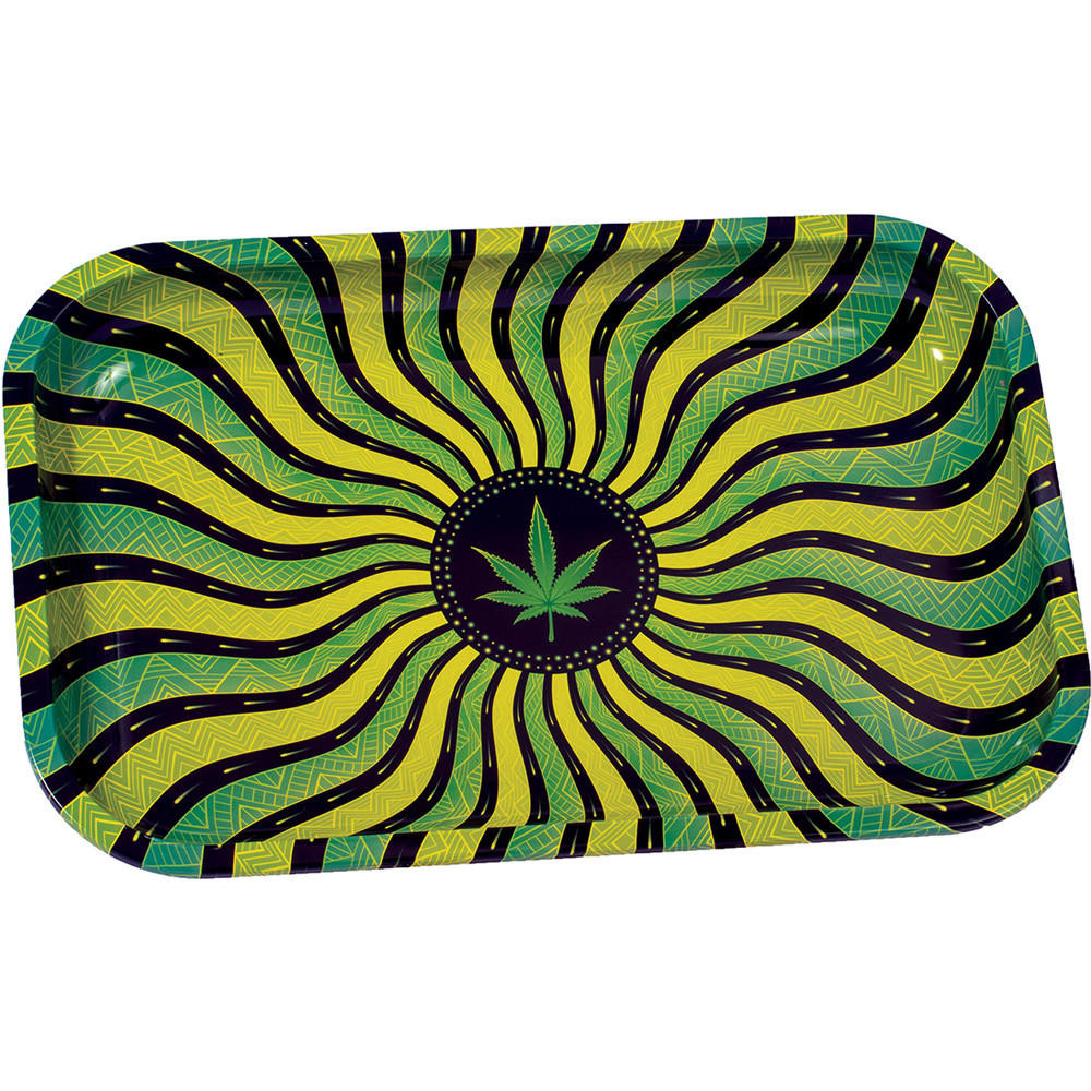 MEDIUM TRIPPY LEAF METAL ROLLING TRAY - 1CT