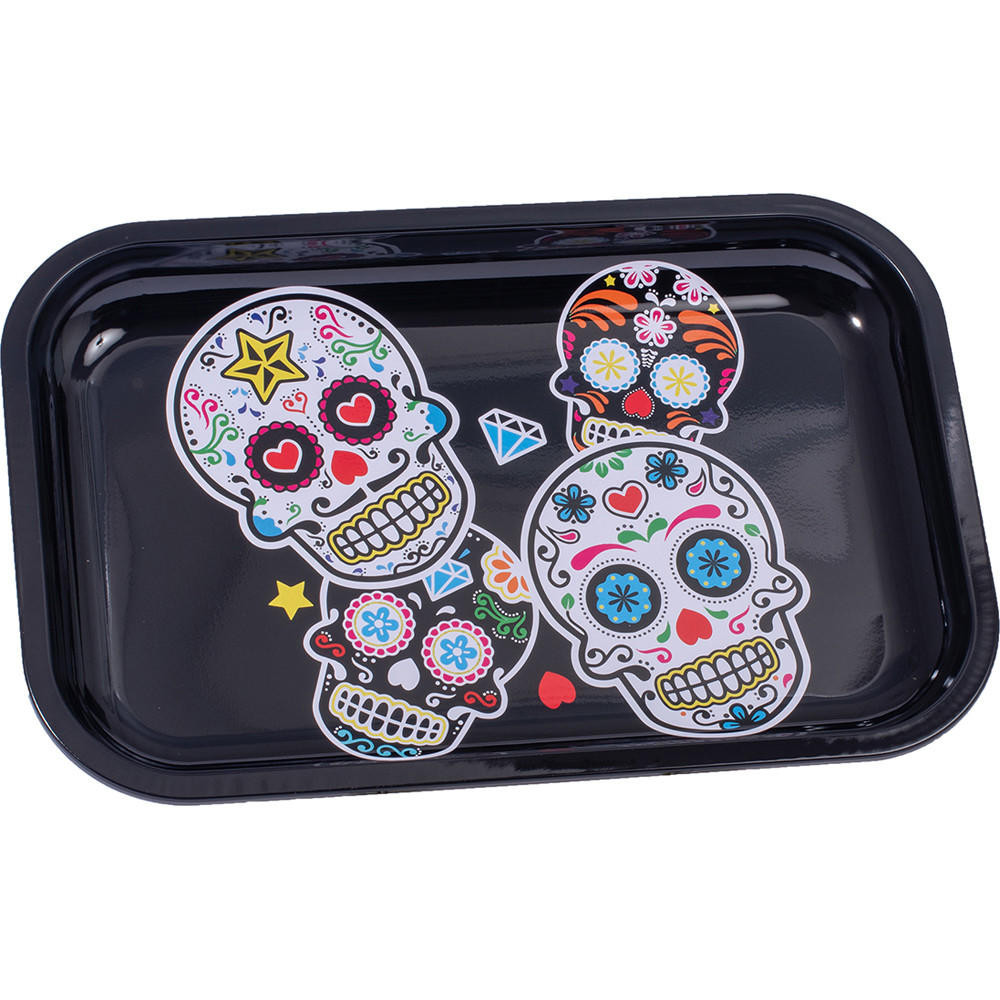 MEDIUM SUGAR SKULLS PARTY METAL ROLLING TRAY - 1CT