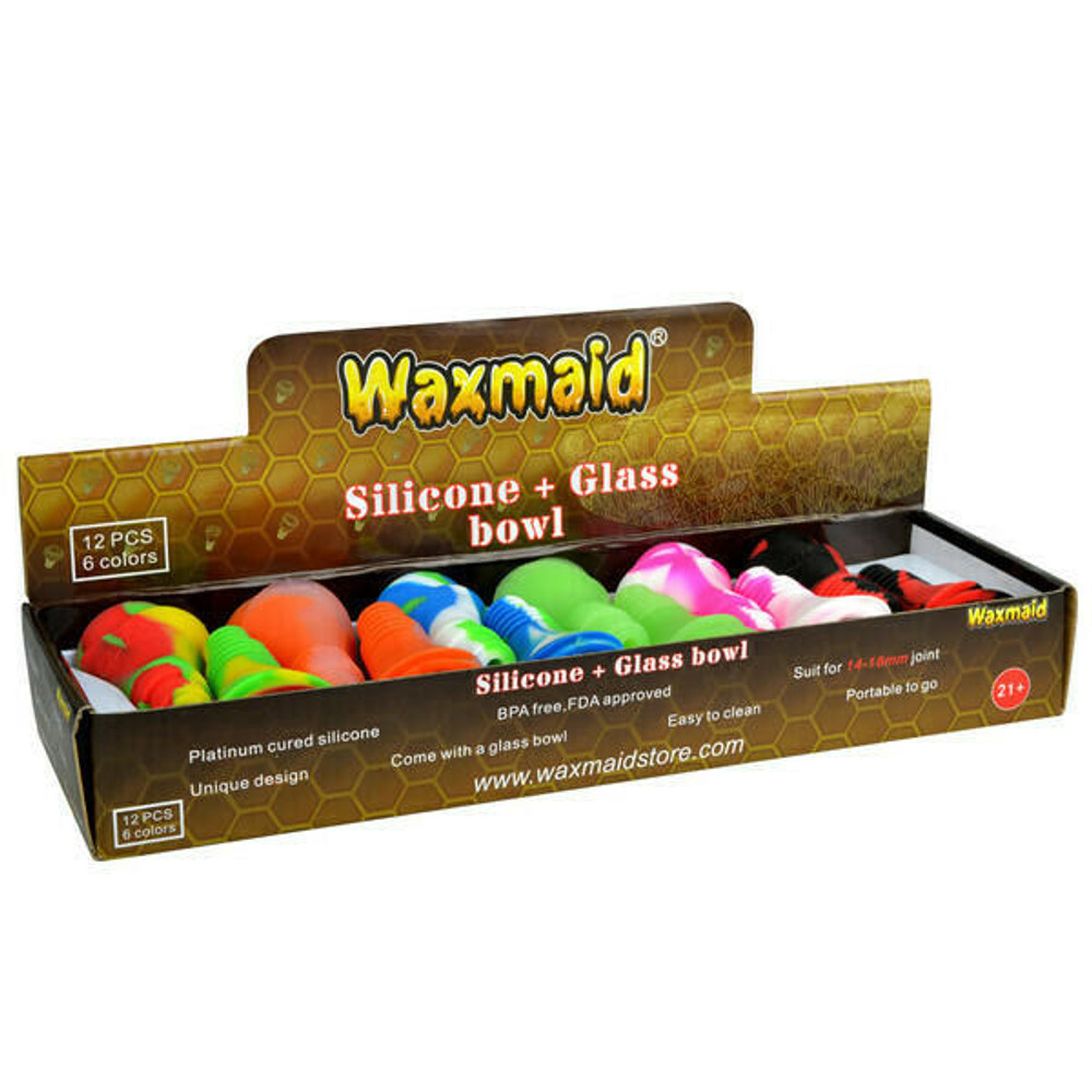  WAXMAID ROSE DESIGN SILICONE WATERPIPE BOWL DISPLAY - 12CT 