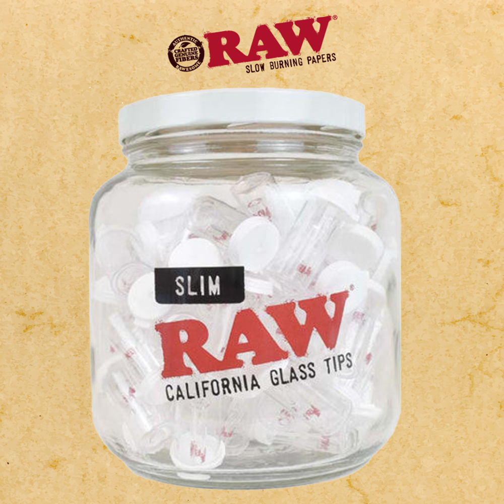 RAW SLIM CALIFORNIA GLASS TIPS - 75CT JAR
