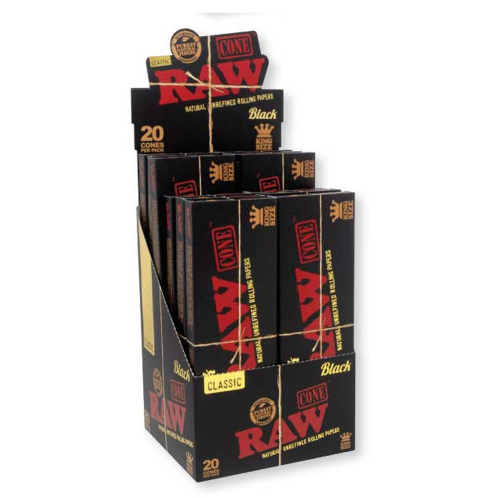  RAW BLACK KING SIZE PRE-ROLL CONE DISPLAY - 20PK/12CT 