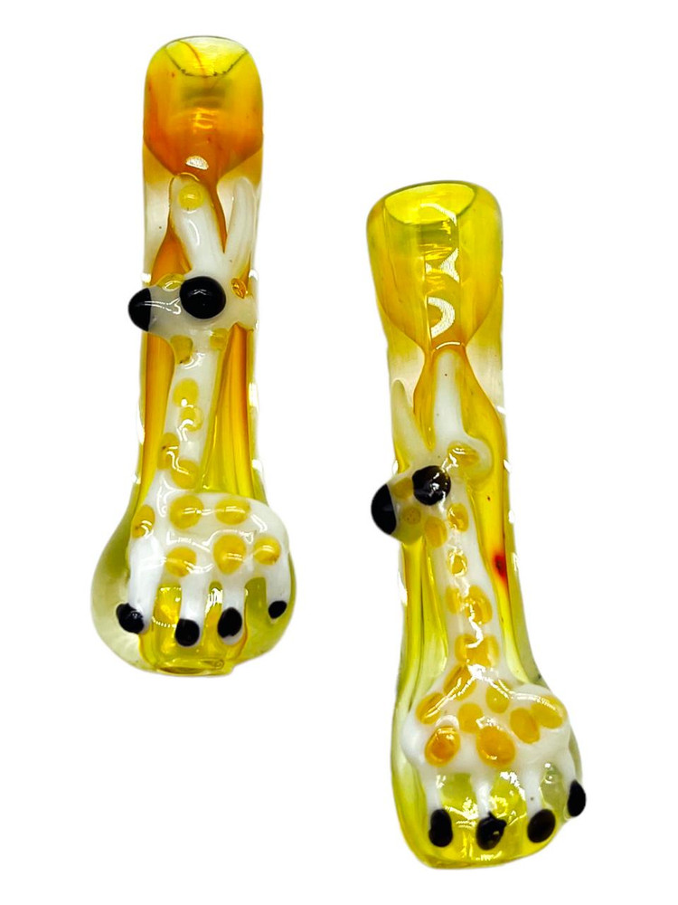  GOLD FUMED GIRAFFE ON TOP FLAT MOUTH 3" CHILLIUM - 10CT BAG 