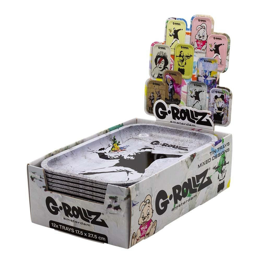  G-ROLLZ - BANKSY'S FLOWER THROWER ALT MEDIUM TIN TRAY 17.5 X 27.5 CM 