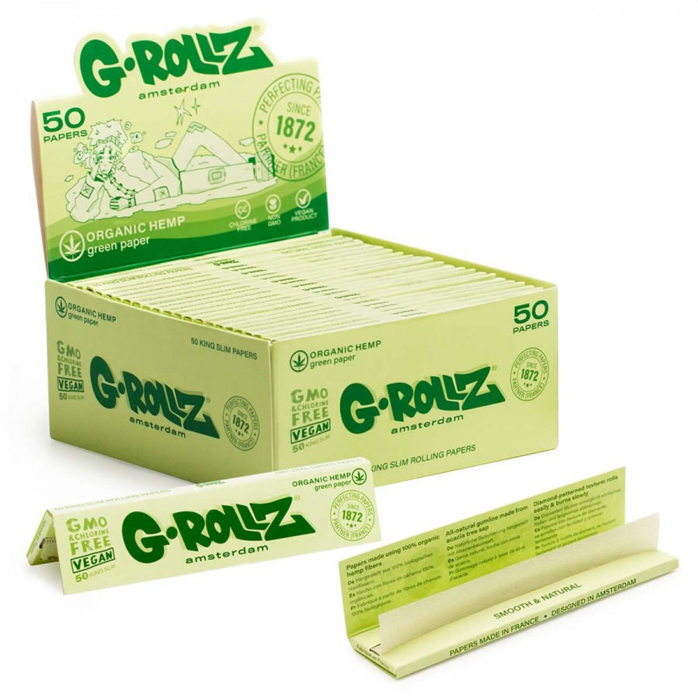  G-ROLLZ | ORGANIC GREEN HEMP ROLLING PAPERS KING SIZE - 50CT DISPLAY 