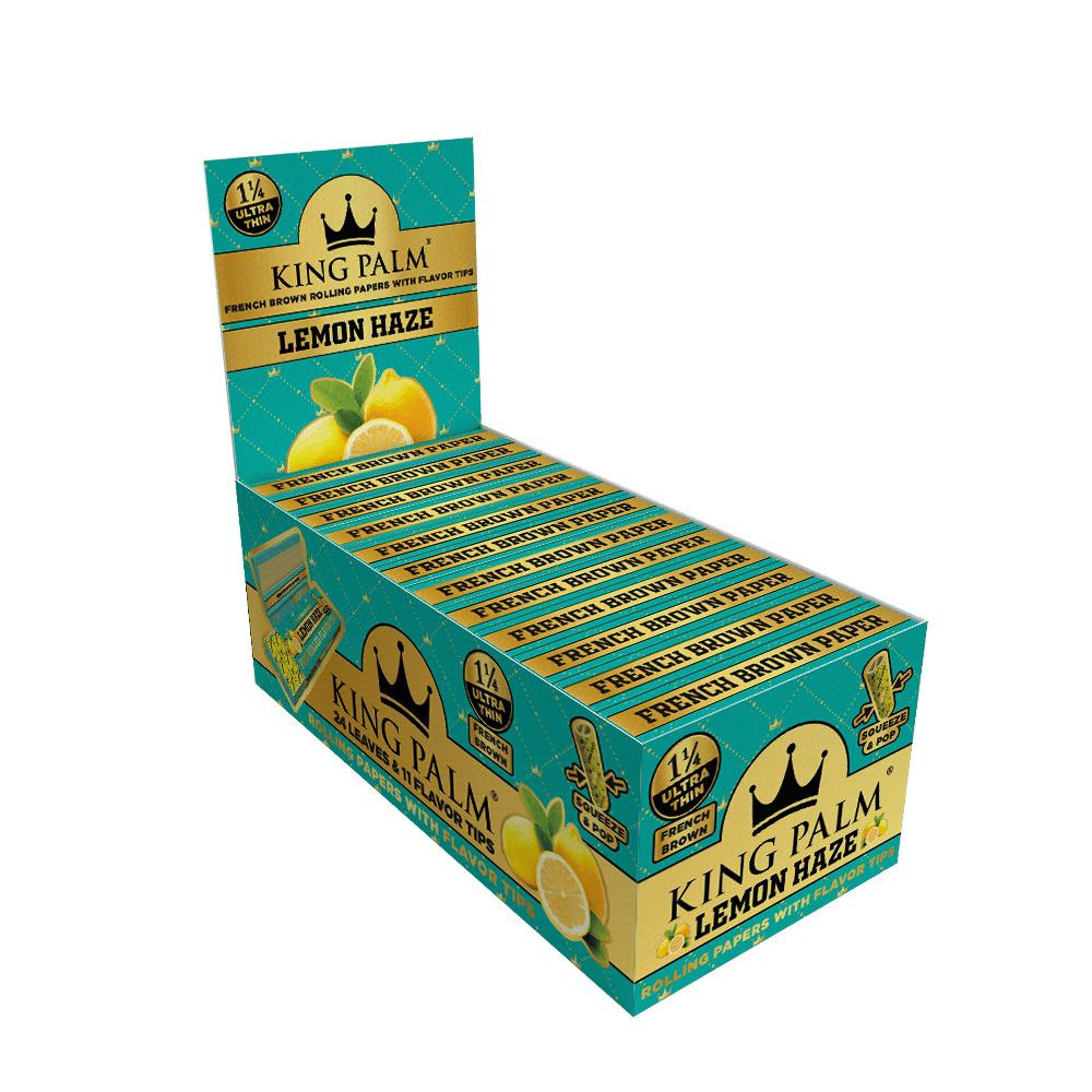 KING PALM 1 1/4 FRENCH BROWN PAPERS W/FLAVORED TIPS - 24CT DISPLAY