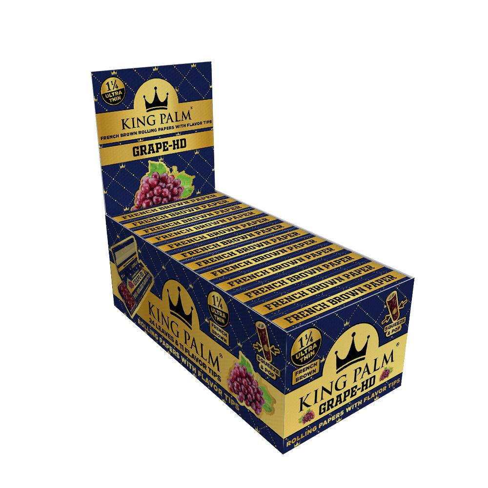 KING PALM 1 1/4 FRENCH BROWN PAPERS W/FLAVORED TIPS - 24CT DISPLAY