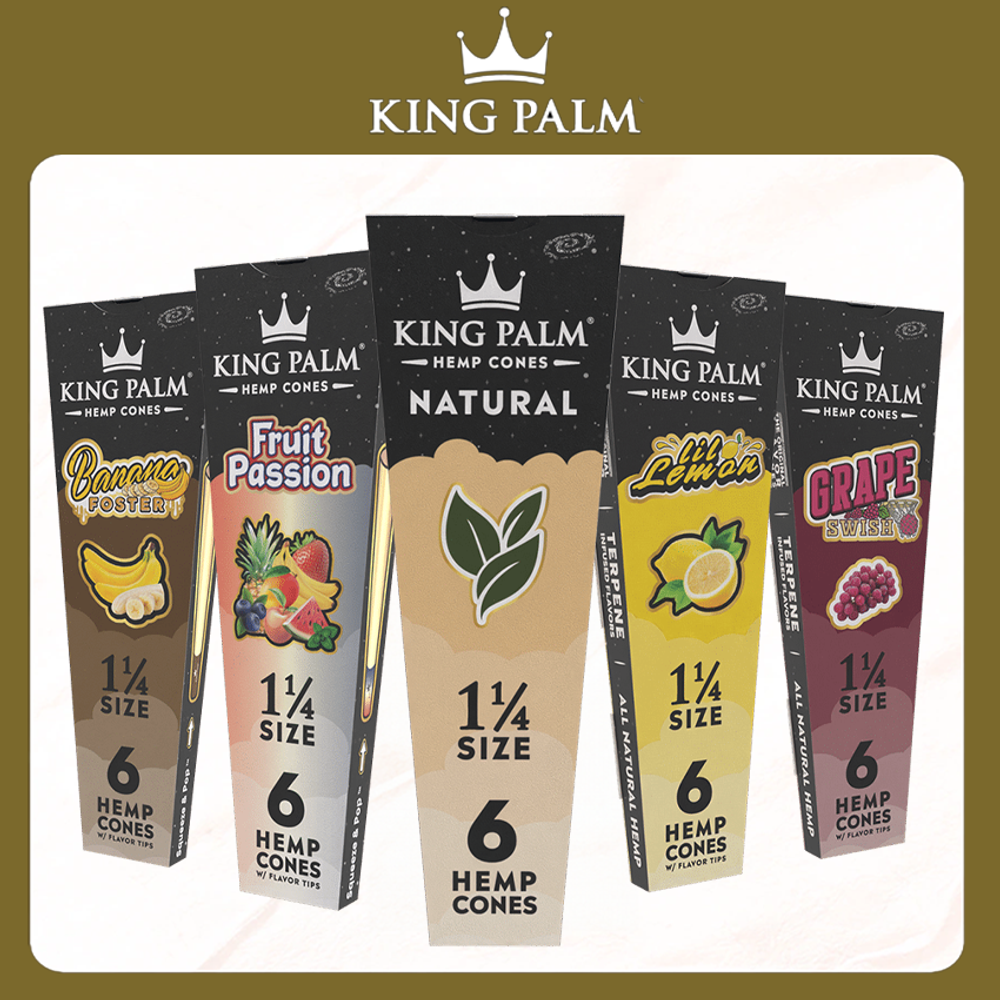 KING PALM 6PK HEMP CONES 1 1/4 SIZE - 30CT DISPLAY