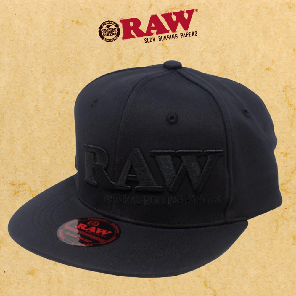 RAW HAT BLACK ON BLACK FLAT BRIM FLEX FIT HAT - 1CT