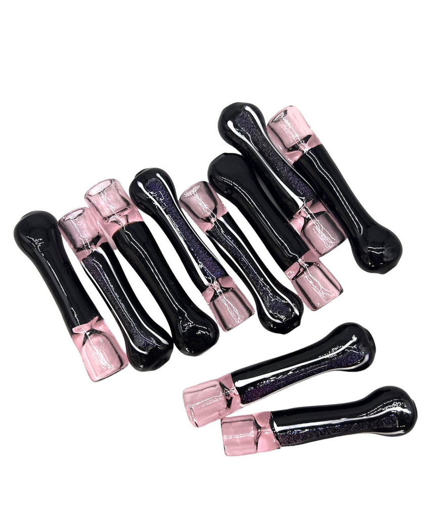  BLACK TUBING WITH DICHROIC STRIPE CHILLUMS 4" - BAG OF 10 